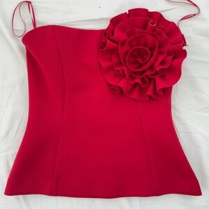 Zara Red Strapless Top with Floral Detail